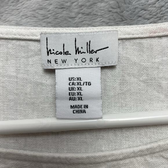 Nicole Miller Linen Blend Blouse Top Womens XL White Long Sleeve Minimalist - Picture 3 of 7